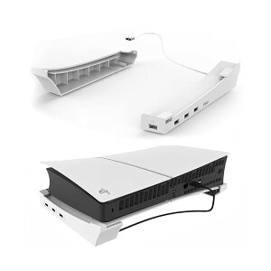 PS5 Slim/ PS5 Pro用横置きスタンド 【2023年新登-4つのUSBポート付き】放熱改善 地震対策 転倒防止 傷付き防止、本体をもっと安心に収納 PS5 アクセサリー 収納スタンド PS5の通常版とデジタル版両