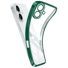 case iPhone 16 ケース クリア アイフォン 16 ケース 耐衝撃 スマホケース ストラップホール付き メッキ加工 カバー 衝撃吸収 軽量 薄型 柔軟 透明 TPU素材 ソフトケース いphone 16 ケース （グリーン）