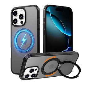 iPhone 16 Pro Max 用 ケース 縦横両対応リング 360°回転スタンド magsafe対応 ワイヤレス充電 米軍MIL規格 耐衝撃 半透明 マット感 iPhone 16 Pro Max ケース 6.9インチ ブラック