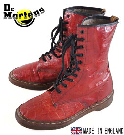 イングランド製 ヴィンテージ 1970年代 刻印前 / Dr.martens ドクターマーチン / 10ホールブーツ / レッド クロコダイル 型押し&プリント レザー / UK4相当 JPN23.0cm相当【中古】○