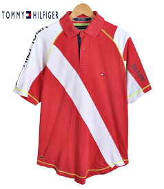 ヴィンテージ 1990年代 / TOMMY HILFIGER トミーヒルフィガー / マリンスポーツシリーズ ポロシャツ / レッド×ホワイト / メンズM【中古】○♪