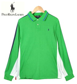 Polo Ralph Lauren ポロ ラルフローレン / 長袖 ポロシャツ / グリーン×ネイビー×ホワイト / レディースL相当【中古】▽