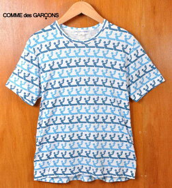 トルコ製 / COMME des GARCONS SHIRT コム・デ・ギャルソン シャツ / 半袖Tシャツ / ホワイト×ブルー系読書柄 総柄 / メンズS【中古】▽