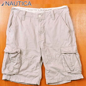 NAUTICA ノーティカ USED加工 6ポケットハーフパンツ カーゴショーツ ライトグレー W36相当【中古】▼