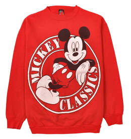 ヴィンテージ 1990年代 USA製 Disney ディズニー MICKEY MOUSE ミッキーマウス スウェット レッド メンズL【中古】▼