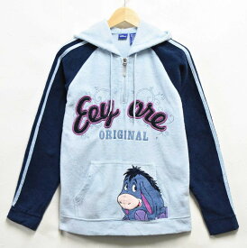 Disney ディズニー WINNIE THE POOH くまのプーさん EEYORE イーヨー フリースパーカ ハーフジップ ライトブルー×ネイビー レディースS【中古】■