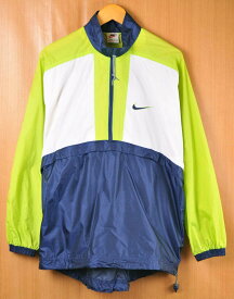 ヴィンテージ 1990年代～ NIKE ナイキ ハーフジップ ナイロンジャケット ネイビー×蛍光グリーン×ホワイト メンズL相当【中古】■