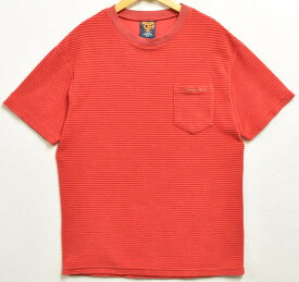 日本製 Corefighter コアファイター パイル地 半袖Tシャツ ポケットTシャツ ポケT カットソー レッド ボーダー柄 メンズL【中古】■