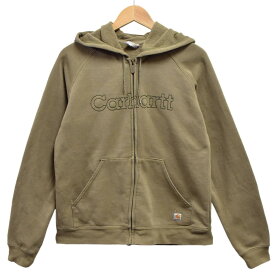 Carhartt カーハート フルジップ スウェット パーカ カーキ レディースL相当【中古】■