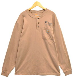 【展示試着品】Carhartt カーハート 企業物 別注プリント入り コットン 長袖Tシャツ ロンT 胸ポケット ベージュ系 メンズL【新品】■