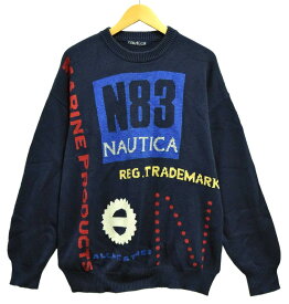 【ビッグサイズ】ヴィンテージ 1990年代 NAUTICA ノーティカ 長袖 ニット セーター ネイビー メンズXL相当【中古】■