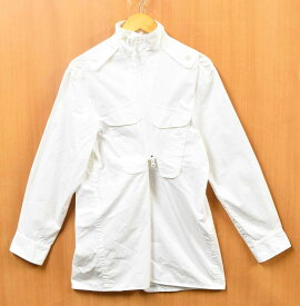 日本製 Yohuji Yamamoto ヨウジヤマモト 変形シャツジャケット コットンジャケット ジップアップ ホワイト メンズS~M相当【中古】▼