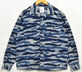日本製 2000年代 NEIGHBORHOOD ネイバーフッド デニム 開襟シャツ 長袖シャツ インディゴブルー系 ブルーデニム カモフラージュ柄 メンズM【中古】■