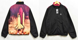 【未使用品】【展示試着品】HUF ハフ CRISIS REVERSIBLE JACKET リバーシブル ナイロンジャケット フリース フルジップ ブラック×スペースシャトル柄 マゼンダピンク メンズS【新品】▼