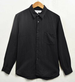 フランス製 COMME des GARCONS SHIRT コム・デ・ギャルソン シャツ 長袖シャツ ブラックベース×ブラウン×グレー ストライプ柄 メンズM【中古】▼