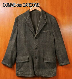 2004年 日本製 / COMME des GARCONS HOMME コム・デ・ギャルソン オム / ウール テーラードジャケットスタイル 3つボタンジャケット / オリーブグリーン系ツイード 表面加工 / メンズS【中古】▽