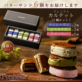 32/ 神戸 高級バターサンド 6個入(3種各2個)ギフト 送料無料 プレミアム・カルテット キャラメルサンド 詰め合わせ お取り寄せ 洋菓子 Penheur プノール 冷凍 スイーツ 人気 誕生日 ソムリエ監修 ホワイトデー