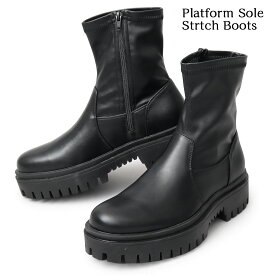 【送料無料】グラベラ メンズ ブーツ ストレッチ ジップ 歩きやすい 疲れにくい ブラック 黒 glbb-277 PLATFORM SOLE STRTCH BOOTS