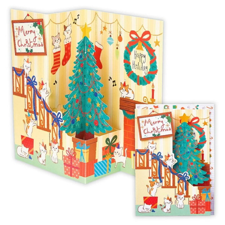 楽天市場 クリスマス キュートカード 立体 ネコハウス階段とツリー ホールマーク Xar 780 456 ペンポート