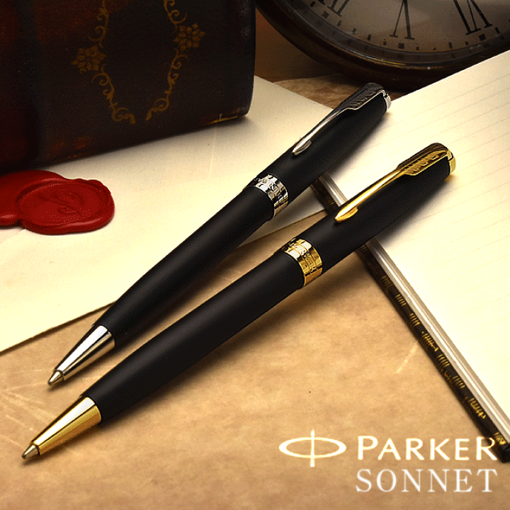 極美品▼PARKER パーカー SONET ソネット ペン先18K Fニブ 万年筆 ボールペン 2本セット ブラック ゴールド 箱付き フランス製 メンズ PARKER（パーカー） SONNET ソネット 万年筆 ブラック 黒 ペン先F18K