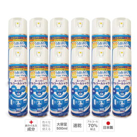 【日本製 抗ウイルス剤添加　速乾スプレー】 スーパーアルコール シャワー 500ml 12本セット 無香料 除菌スプレー ウイルス対策 大容量 速乾 強力除菌液 除菌 清掃 柿渋 柿タンニン パンシル配合