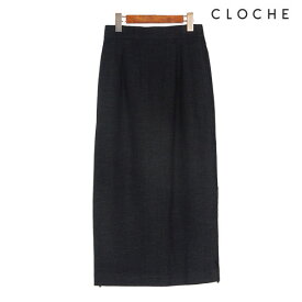 CLOCHE（クロッシェ）新着 ツイードタイトスカート 両サイドフリンジ 後ろゴム 深めスリット ツイードスカート フリンジスカート タイトスカート 同素材のペプラムベスト