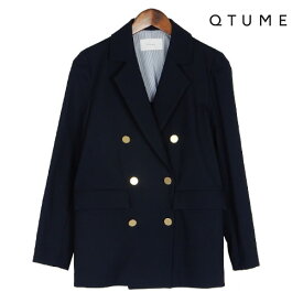 QTUME（クチューム）新着 紺ブレ 黒ブレ ダブルブレザー 金ボタン フラットな金ボタン しわになりにくい リネンライクな生地 背裏付き シンプル 普通のジャケット