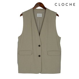 CLOCHE（クロッシェ）新着 ノーカラーベスト すっきりしたシルエット ほどよい丈感 パンツにもスカートにも シンプル ノーカラージレ