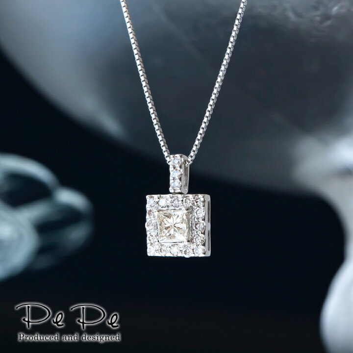 楽天市場】プラチナ ダイヤモンド合計0.2ct ネックレス(四角/スクエア  