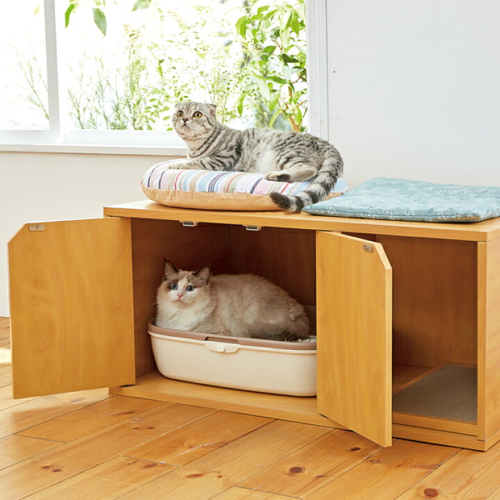 楽天市場 キャットレストルーム サイド 幅91 奥行52 高さ43cm 猫 トイレ トイレカバー爪とぎ ダンボール 家具 ペピイ Peppy ペピイ 楽天市場店