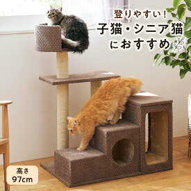 キャットタワー　ローステップタワー 据え置き 爪研ぎ シニア 猫 ペピイオリジナル