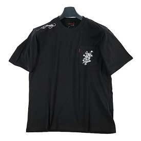 Ed Hardy エドハーディー Tシャツ 半袖 コットン 天竺 ポケット付 クルーネック カットソー ブラック Mサイズ おしゃれ カジュアル 誕生日 記念 プレゼント ギフト 送料無料