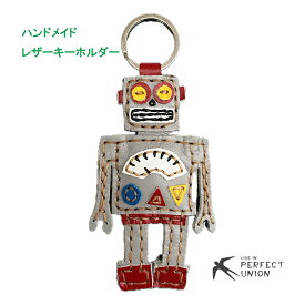 レザーキーホルダー/ロボット　レトロ　ハンドメイド　雑貨　手作り　かわいい　車　鍵　キーケース　おすすめ　ワンポイント　プチプラ　ナチュラル　キーホルダー　本革　革小物　ユニーク　プレゼント　おもしろ　グッズ
