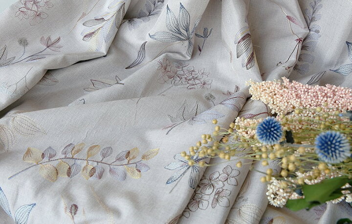 楽天市場】非遮光カーテン 刺繍 洗える 植物 リーフ 葉 オーダー  