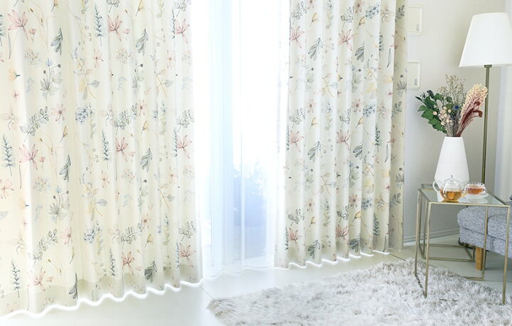 楽天市場】非遮光カーテン 刺繍 洗える 植物 リーフ 葉 オーダー  