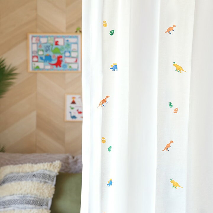 楽天市場 4 300 レースカーテン おしゃれ 洗濯可能 Uvカット オーダー 丈50cm 285cm 幅30cm 300cm 子供部屋 ポリエステル フック付 アイボリー きょうりゅうの世界 パーフェクトスペース カーテン館