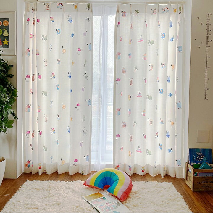 楽天市場 3 400 カーテン おしゃれ 洗濯可能 オーダー 丈50cm 285cm 幅30cm 300cm 子供部屋 タッセル付 フック付 ミックス イロンナモノノナマエ パーフェクトスペース カーテン館