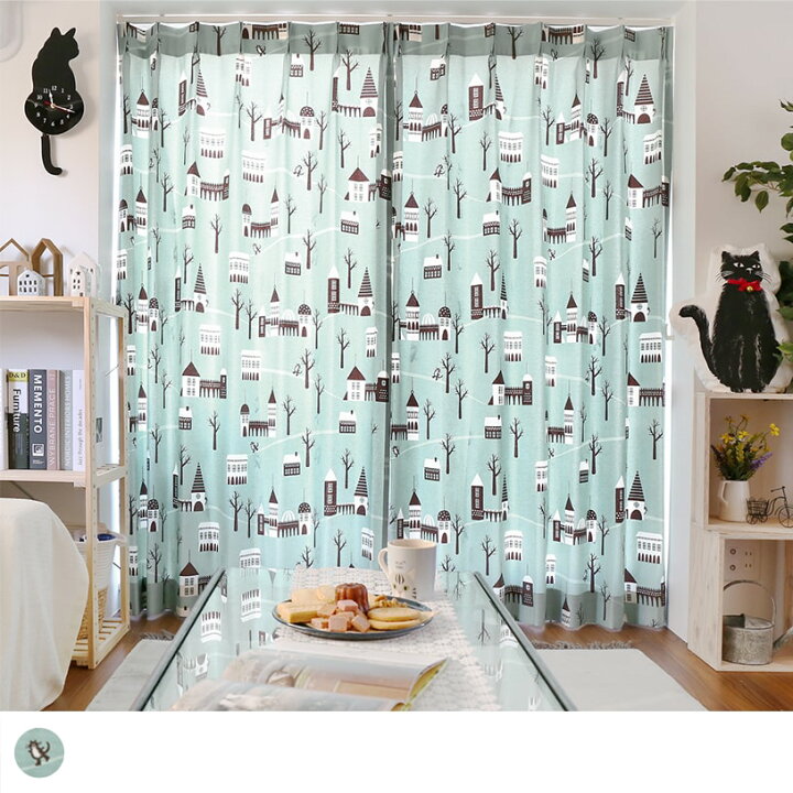 楽天市場 3 900 カーテン おしゃれ アレルg 洗濯可能 オーダー 丈50cm 285cm 幅30cm 300cm 子供部屋 タッセル付 フック付 ブルー ペロ パーフェクトスペース カーテン館