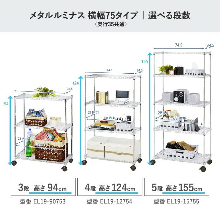 楽天市場】ルミナス スチールラック 棚 ラック 幅75 奥行35 (高さ95 高 