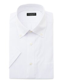 【形態安定】半袖ワイシャツ 織柄ストライプ ボタンダウン ホワイト P.S.FA 　パーフェクトスーツ