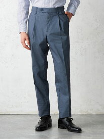 メンズパンツ ワンタック コットンリネン混 シャンブレーワンタックパンツ オフィスカジュアル ネイビー ネービー 洗える ウエストゴム ストレッチ 春夏 S M L LL PSFA パーフェクトスーツ