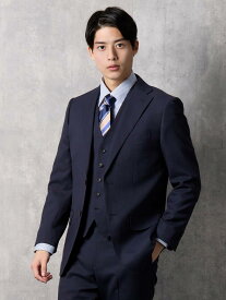 メンズスーツ 2釦3P 【上下洗える】スリーピーススーツ 織柄【クラシコ】ネイビー A4 A5 A6 A7 AB4 AB5 AB6 AB7 BB4 BB5 BB6 BB7 ポリエステル 通年 PSFA