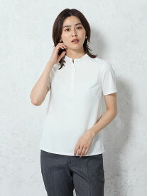 レディースニット・カットソー カット半袖ポロ スタンドカラーポロシャツ オフホワイト M L ポリエステル 春夏 PSFA