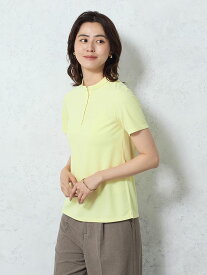 レディースニット・カットソー カット半袖ポロ スタンドカラーポロシャツ イエロー M L ポリエステル 春夏 PSFA