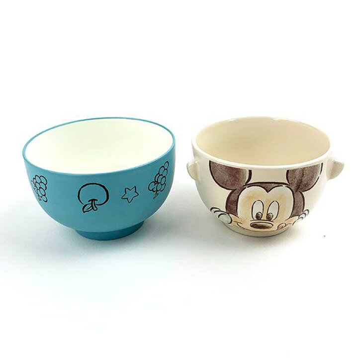 サンアート ディズニー ミッキーマウス 汁椀 お茶碗 セット 大 約480ml 水彩タッチ San3247 1 水色 再再販