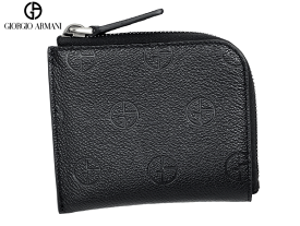 ジョルジオ アルマーニ コインパース GIORGIO ARMANI Y2R443 YTI9J 84387 BLACK CIRCLE LOGO GA 型押しGAロゴ柄 ブラックレザー L字 ファスナー コインケース コインパース 小銭入れ 財布