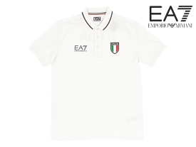 EA7 エンポリオアルマーニ EA7 EMPORIO ARMANI 8NPFC0 PCA2Z 1100 WHITE イタリア国旗モチーフ EA7 トレインロゴ入り ホワイト メンズ 3つボタン ストレッチ 半袖 ポロシャツ メンズMサイズ