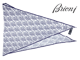 ブリオーニ スカーフ Brioni O3UG00 P8083 9040 WHITE MIDNIGHT BLUE ロゴ入り ホワイト系地 ネイビー系 ペイズリー柄 コットン 大判 ダイヤ形 スカーフ
