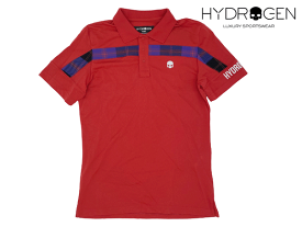 ハイドロゲン ゴルフ ポロシャツ HYDROGEN GOLF G00502 002 RED TECH POLO 再帰反射 スカル絵柄 ロゴ入り メンズ向け チェックライン入り ストレッチ レッド ピケ ゴルフ ポロシャツ メンズSサイズ