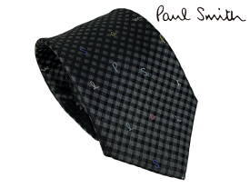 ポールスミス ネクタイ Paul Smith M1A 0TIEX HLU01 MEN TIE SPECIAL シルバーグレー系地 マルチカラー ロゴ文字入り ブラック 格子チェック柄 シルク ジャガード ネクタイ ブランド オシャレ